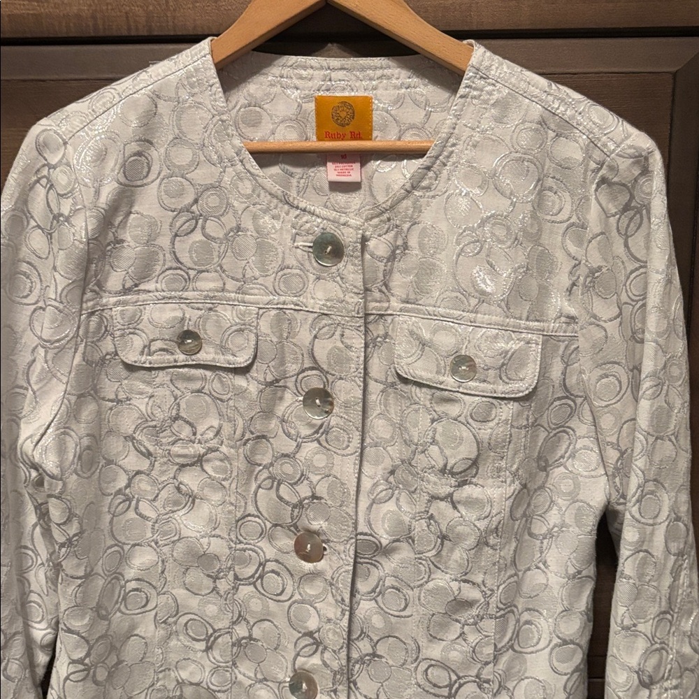 Ruby Rd. White And Gray Patterned Jean Jacket - image 2